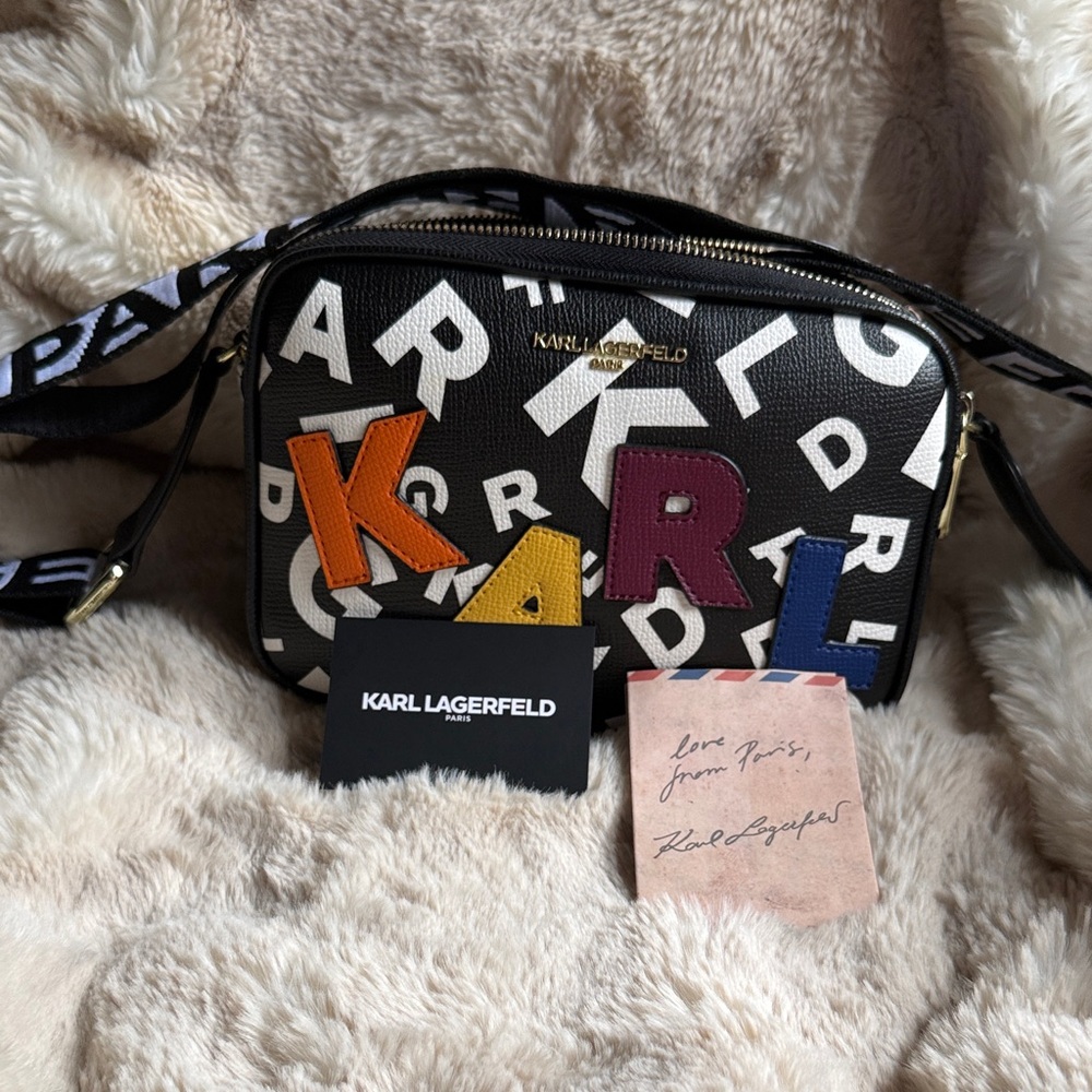 Karl Lagerfeld Black Crossbody Bag with Colorful Letters